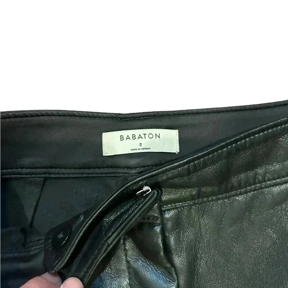Aritzia Babaton Trousers 2 Command Cropped Ankle Pant Faux Leather Black MidRise - Picture 3 of 10